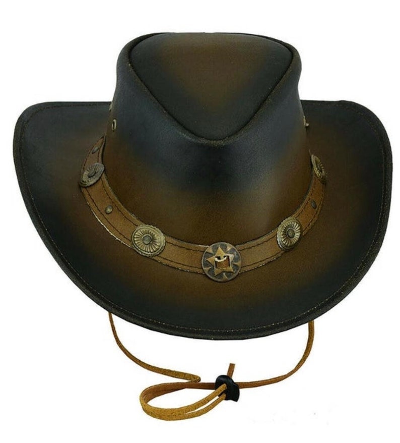 Cowboy Hat Outback Hat Unisex Western-Style Hat For Men Distressed Brown Leather Hat For Women Gift For Him Gift For Her - LEATHER CHAPTER