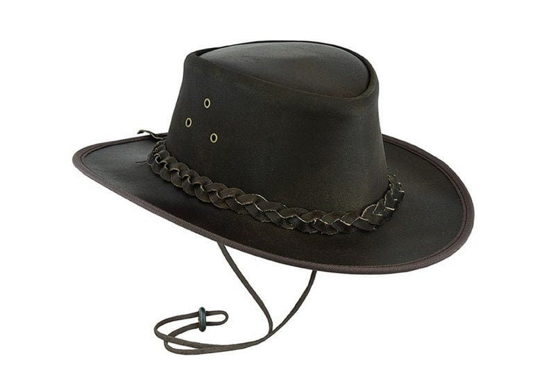 Cowboy Hat, Australian Outback Hat With Wide Brim And Braided Leather Band - LEATHER CHAPTER