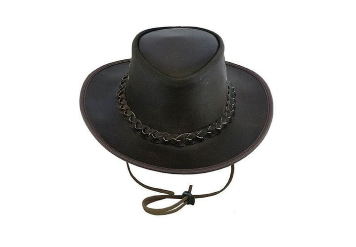 Cowboy Hat, Australian Outback Hat With Wide Brim And Braided Leather Band - LEATHER CHAPTER