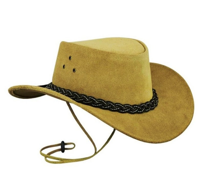 Cowboy Hat Outback Hat Unisex Western-Style Hat For Men Skin Color Suede Hat For Women Gift For Him Gift For Her - LEATHER CHAPTER