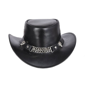 Cowboy Hat Outback Hat Unisex Western-Style Hat For Men Skull Chain Band Black Leather Hat For Women Gift For Him Gift For Her - LEATHER CHAPTER