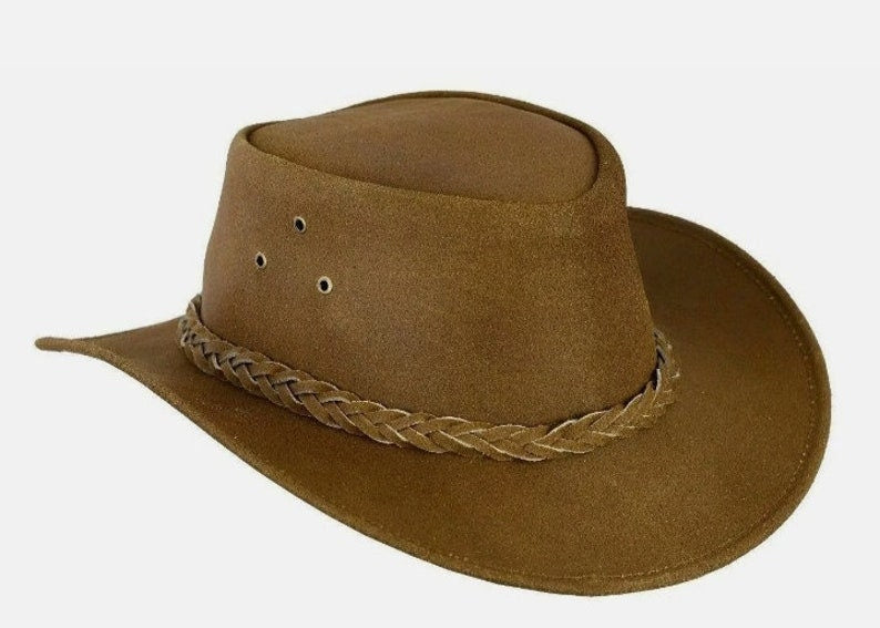 Cowboy Hat Outback Hat Unisex Western-Style Hat For Men Tan Brown Suede Hat For Women Gift For Him Gift For Her - LEATHER CHAPTER