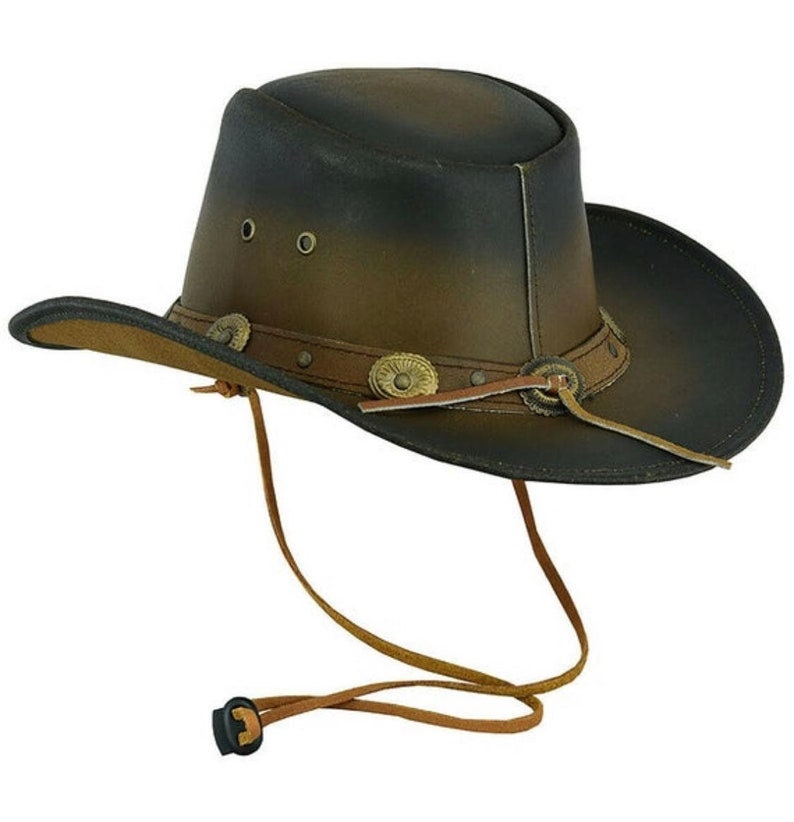Cowboy Hat Outback Hat Unisex Western-Style Hat For Men Distressed Brown Leather Hat For Women Gift For Him Gift For Her - LEATHER CHAPTER