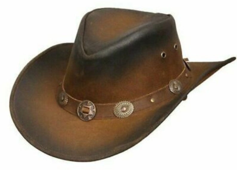 Cowboy Hat Outback Hat Unisex Western-Style Hat For Men Tan Brown Wax Leather Hat For Women Gift For Him Gift For Her - LEATHER CHAPTER