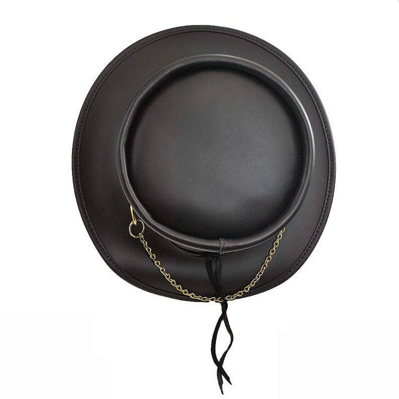 Steampunk Hat Black Leather Top Hat SR2 Band El Dorado Top Hat Bikers Hat Motorcyclists Hat - LEATHER CHAPTER