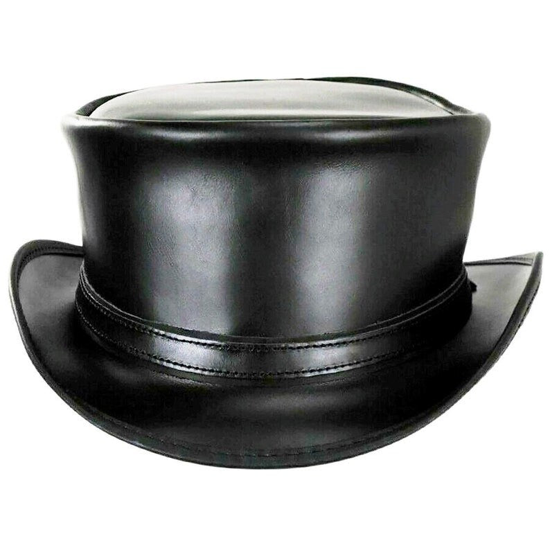 Black Leather Top Hat El Dorado Top Hat Leather Top Hat Bikers Hat Motorcyclists Hat Gift For Him Gift For Her Steampunk Hat - LEATHER CHAPTER