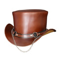 Steampunk Hat El Dorado Top Hat SR2 Band Brown Leather Hat Motorcyclists Hat Biker Hat Gift For Her Gift For Him - LEATHER CHAPTER