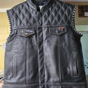 Leather Vest ,Mens  Diamond Quilted Black Paisley Leather Build Denim Style Rider Motorcycle Leather Vest,Mens Vest - LEATHER CHAPTER