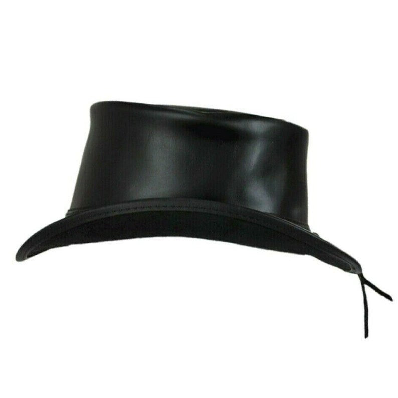 Black Leather Top Hat El Dorado Top Hat Leather Top Hat Bikers Hat Motorcyclists Hat Gift For Him Gift For Her Steampunk Hat - LEATHER CHAPTER