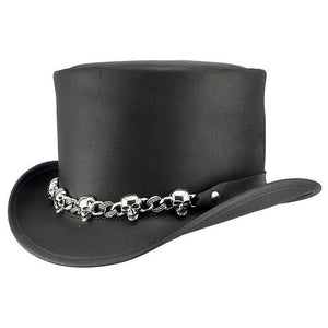 Skulls Chain Band Top Hat Steampunk Hat El Dorado Top Hat Black Steampunk Leather Hat Motorcyclists Hat Biker Hat Voodoo Hatter - LEATHER CHAPTER