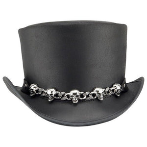 Skulls Chain Band Top Hat Steampunk Hat El Dorado Top Hat Black Steampunk Leather Hat Motorcyclists Hat Biker Hat Voodoo Hatter - LEATHER CHAPTER