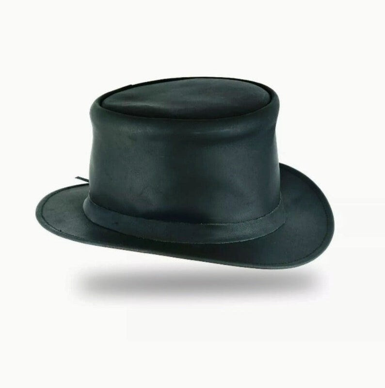 EI Dorado Top Hat Black Leather Top Hat With Simple Band Steampunk Leather Hat Motorcyclists Hat Biker Hat Magician Hat Gift For Her - LEATHER CHAPTER