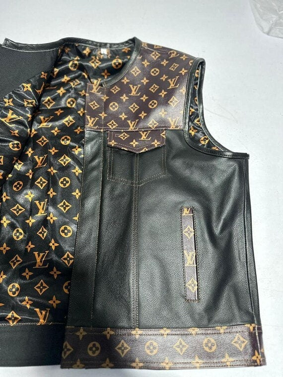 Leather Vest Men's Hunt Club Brown Wax  Black Paisley Leather Build Denim Style Rider Motorcycle Leather Vest Men Vest - LEATHER CHAPTER