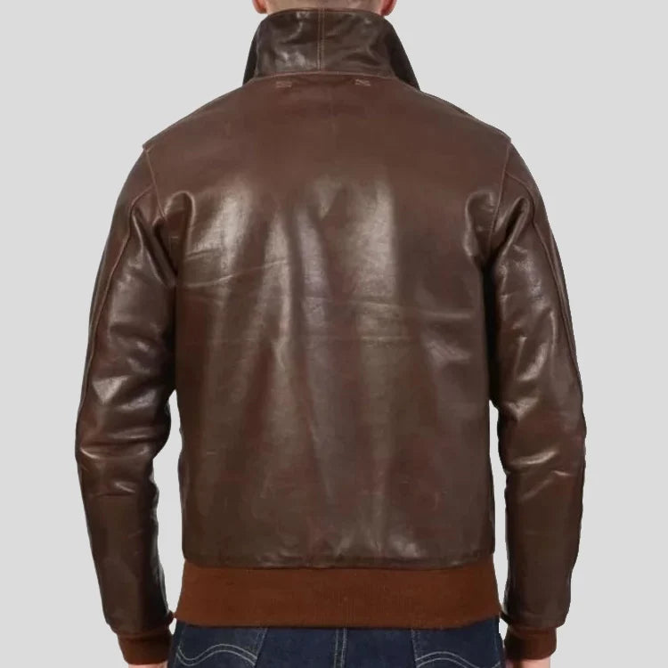 Men's Brown Real Leather Bomber Flight Jacket