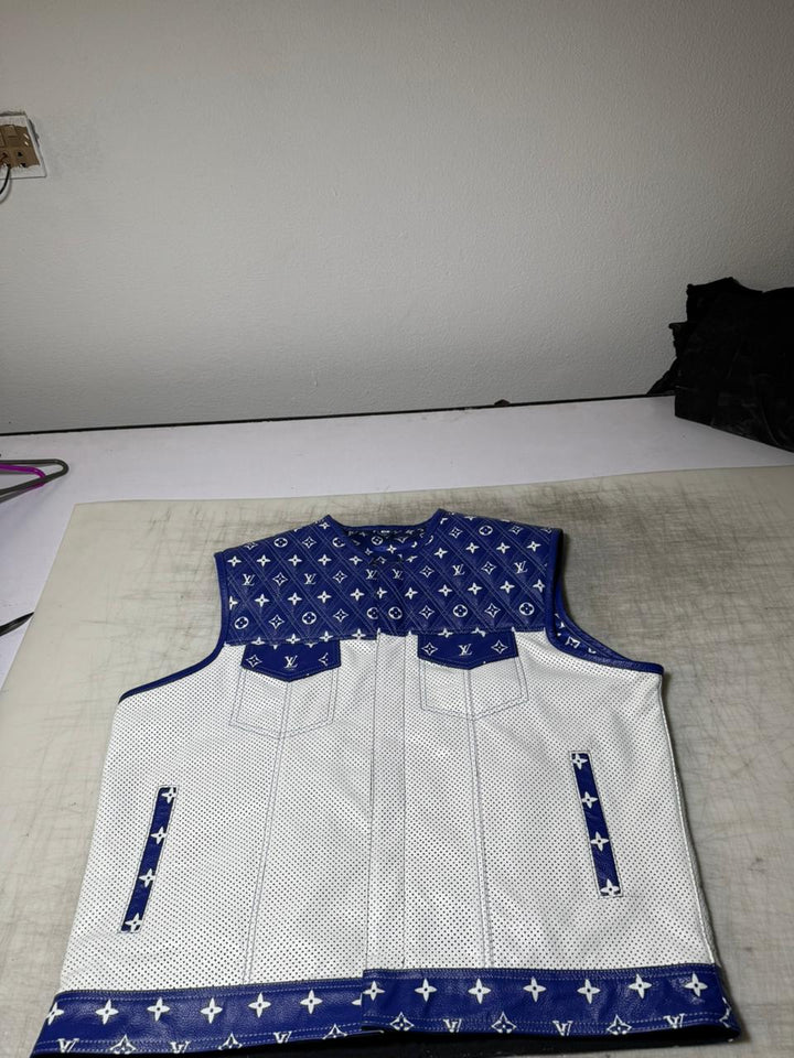 Lo*uis Vuit**n Premium Branded perforated Leather Biker Vest - LEATHER CHAPTER