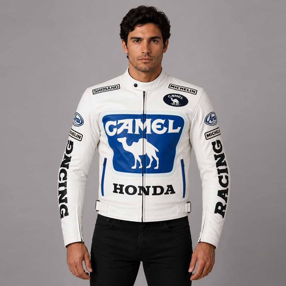 Max Biaggi Camel Honda Motorcycle Leather Motogp Jacket