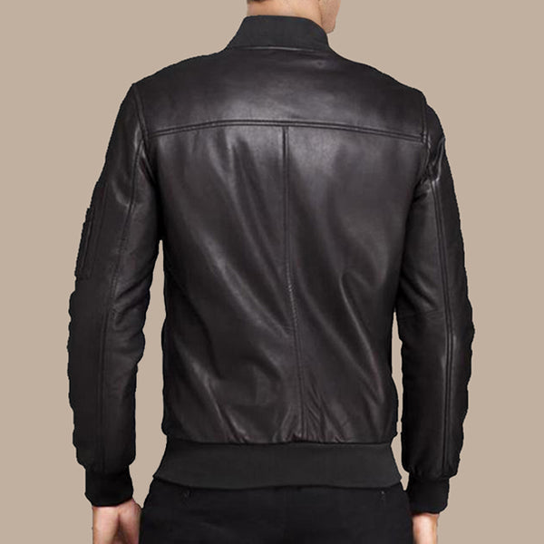 Mens Biker Black Bomber Jacket