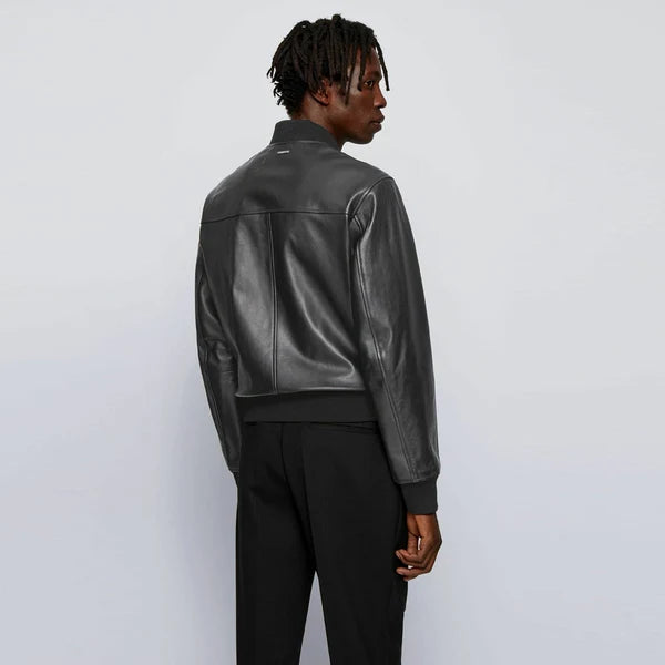 Men’s Black Leather Bomber Jacket