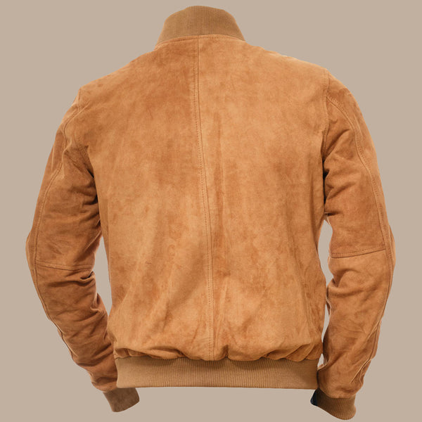 Men's Tan Suede Bomber Jacket