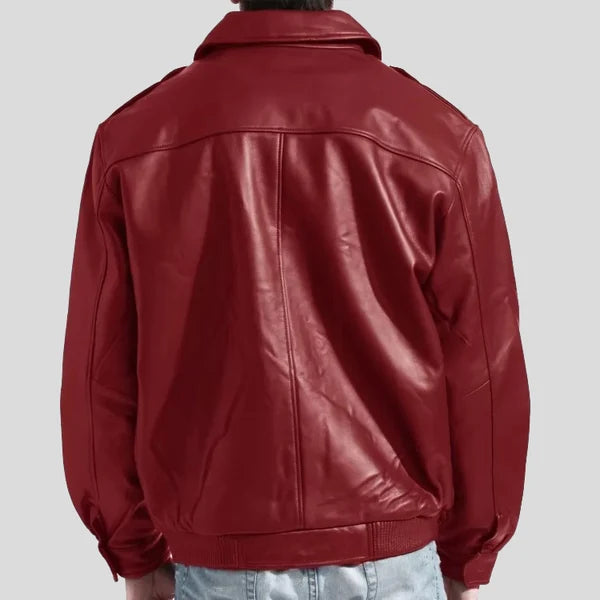 Men's Fashion Real Red Leather Bomber Jacket