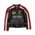 Ferrari F1 Racing Leather Jacket – Black Red White Motorsport Jacket with Logos - LEATHER CHAPTER