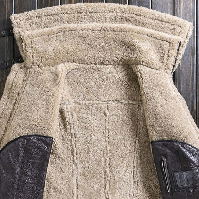 Men’s Sheepskin Brown Shearling Leather Jacket – Vintage Aviator B3 Bomber Jacket with Fur Lining
