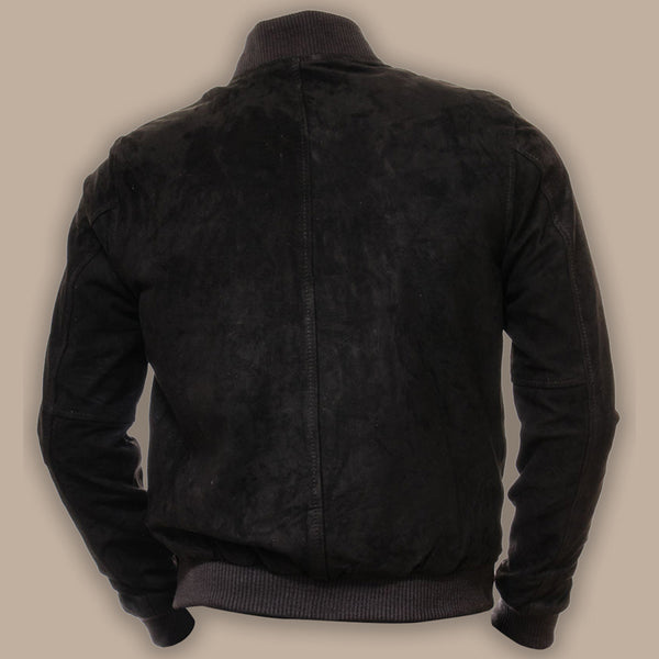 Mens Black Suede Bomber Jacket