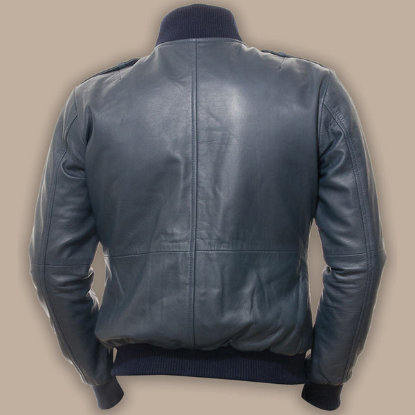 Mens Blue Bomber Leather Jacket
