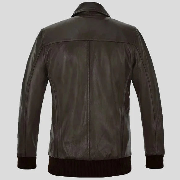 Men Brown Wax Classic Bomber Leather Jacket