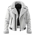 Men's Stylish White Aviator Bomber  Flying Premium Jacket Genuine Shearling Fur Real Sheepskin Leather Jacket for Winter Style - LEATHER CHAPTER