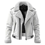 Men's Stylish White Aviator Bomber  Flying Premium Jacket Genuine Shearling Fur Real Sheepskin Leather Jacket for Winter Style - LEATHER CHAPTER
