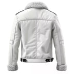 Men's Stylish White Aviator Bomber  Flying Premium Jacket Genuine Shearling Fur Real Sheepskin Leather Jacket for Winter Style - LEATHER CHAPTER