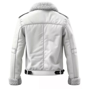 Men's Stylish White Aviator Bomber  Flying Premium Jacket Genuine Shearling Fur Real Sheepskin Leather Jacket for Winter Style - LEATHER CHAPTER