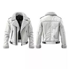Men's Stylish White Aviator Bomber  Flying Premium Jacket Genuine Shearling Fur Real Sheepskin Leather Jacket for Winter Style - LEATHER CHAPTER